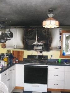 Fire damage cleanup, kitchen fire damage